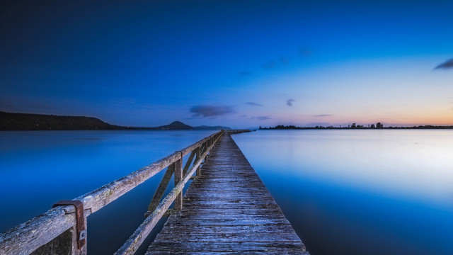 Dock dusk mountain water blue free wallpaper - medium preview image
