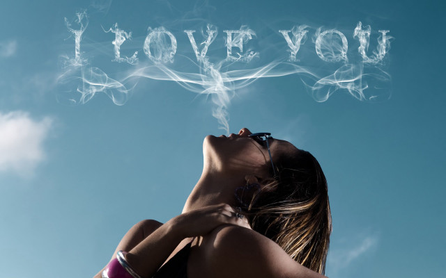 Woman blowing smoke i love free wallpaper - medium preview image