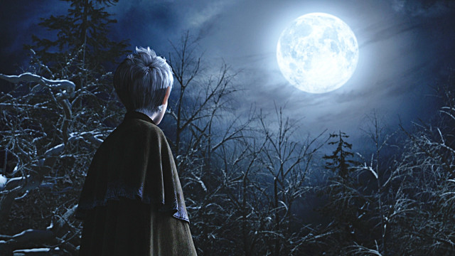 Boy snow moon sky full free wallpaper - medium preview image