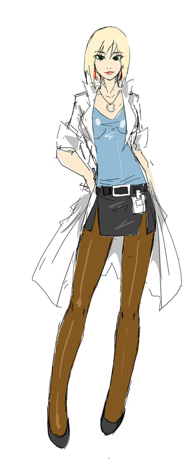 Woman blue shirt brown pants free wallpaper - medium preview image