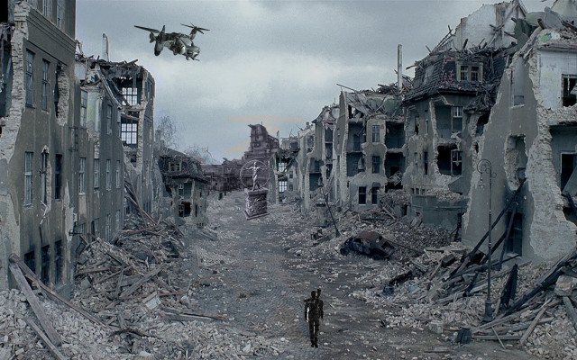 Man destroyed city street plane free wallpaper - medium preview image