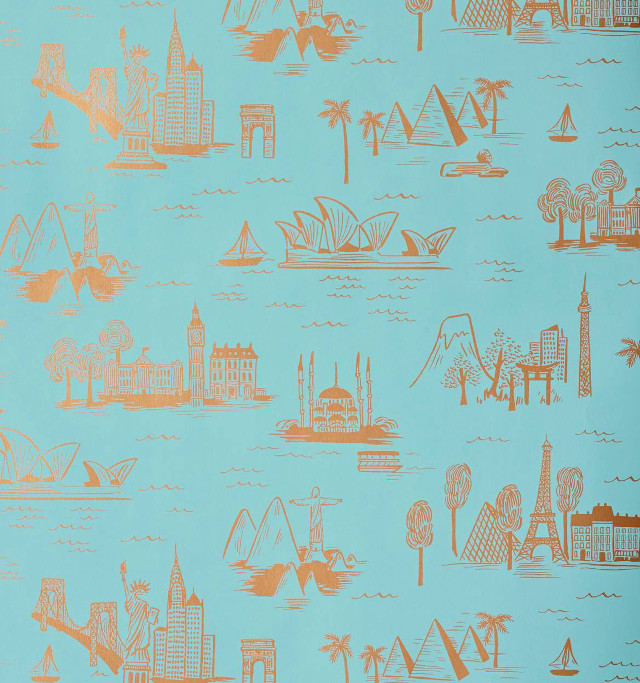 Blue orange wallpaper buildings trees free wallpaper - medium preview image