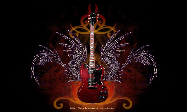 Red guitar wings black background free wallpaper - medium preview image