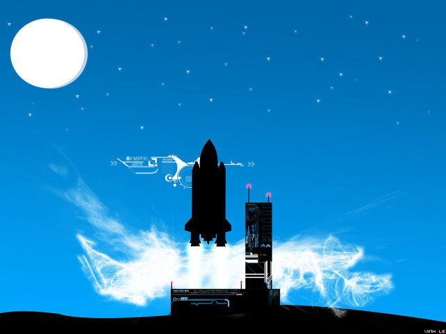 Space shuttle flying moon blue free wallpaper - medium preview image