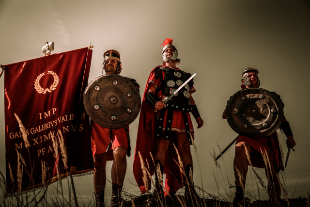 Roman costumes men shields swords free wallpaper - medium preview image