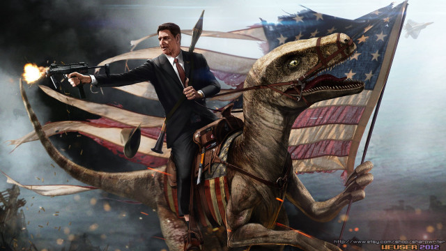 Man riding dinosaur gun flag free wallpaper - medium preview image