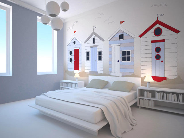 Bedroom wall mural houses window free wallpaper - medium preview image