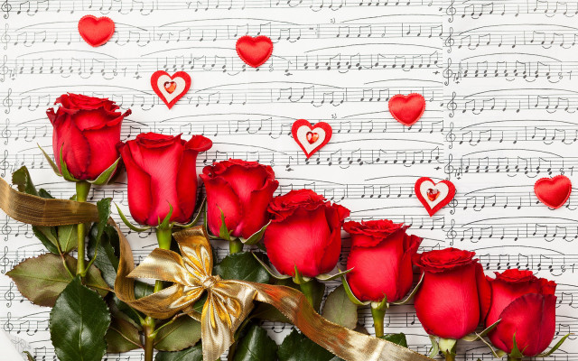 Red roses musical notes hearts free wallpaper - medium preview image