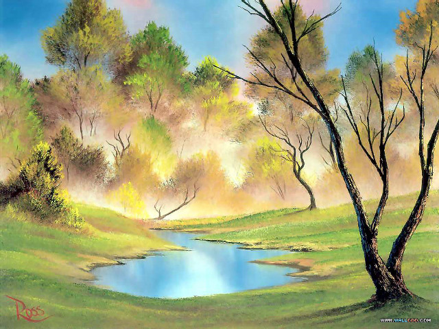 Pond green field trees blue free wallpaper - medium preview image
