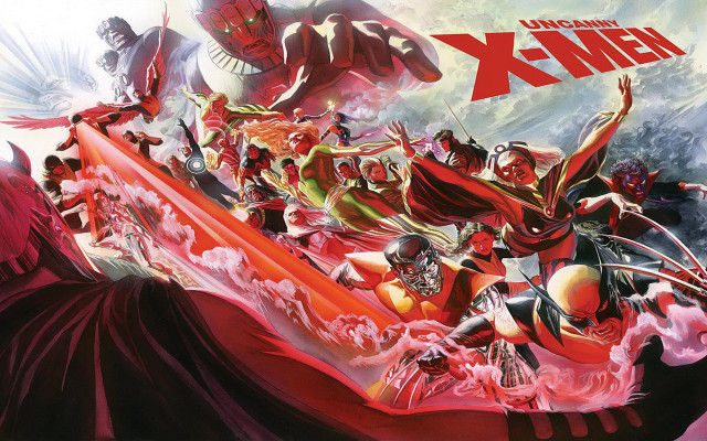 Red black costume group surrounded free wallpaper - medium preview image