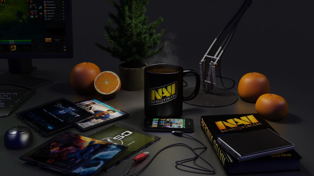 Computer desk coffee mug oranges free wallpaper - medium preview image