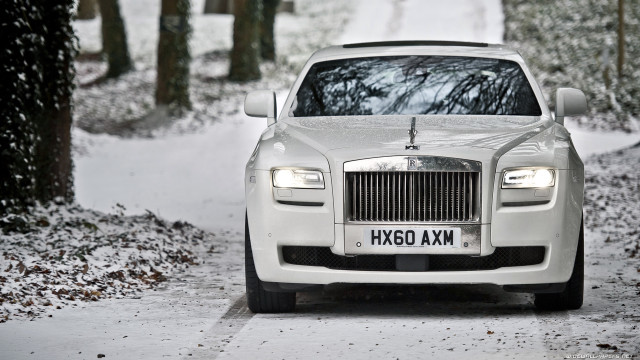 White car snowy woods luxury free wallpaper - medium preview image