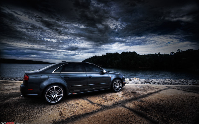 Car parked road water cloudy #2 free wallpaper - medium preview image