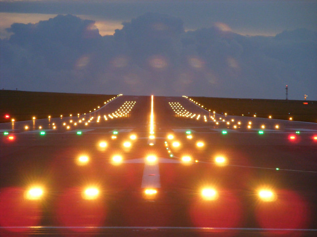 Runway lights plane night sky free wallpaper - medium preview image