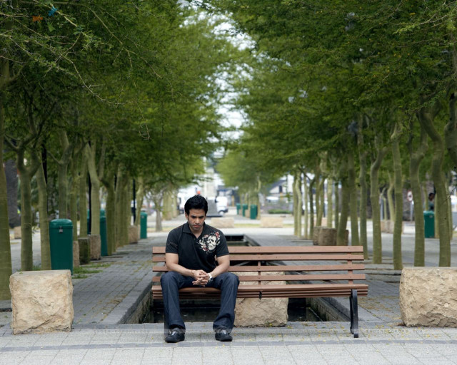 Man bench park trees walkway free wallpaper - medium preview image