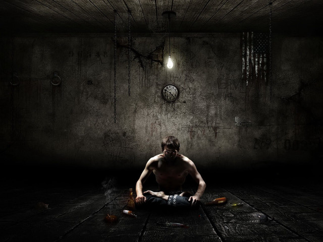 Man sitting dark room clock #3 free wallpaper - medium preview image