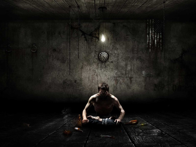 Man sitting dark room clock #4 free wallpaper - medium preview image