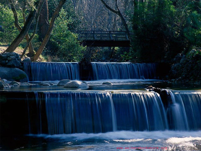 Waterfall bridge river rocks water free wallpaper - medium preview image