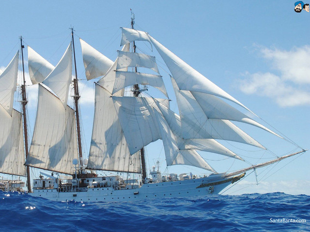 White sailboat ocean sky clouds free wallpaper - medium preview image