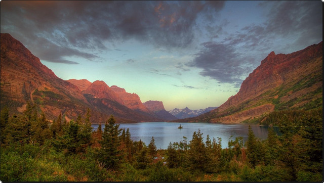 Lake mountains trees cloudy sky #39 free wallpaper - medium preview image