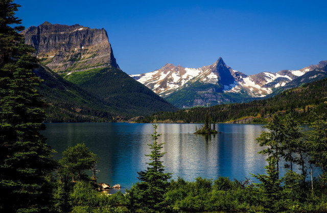 Mountain lake trees snow capped #4 free wallpaper - medium preview image