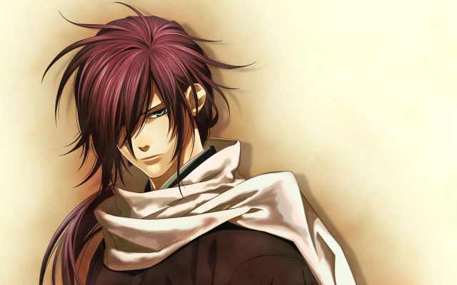 Redhair scarf blackjacket white scarf free wallpaper - medium preview image