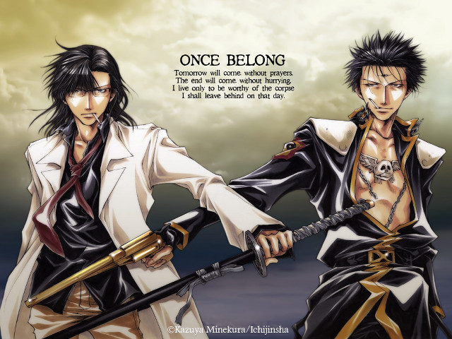 Anime characters swords sky background free wallpaper - medium preview image
