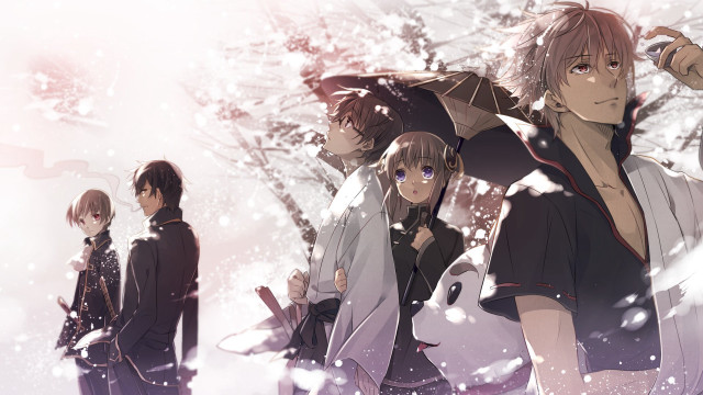 People tree snow falling umbrella free wallpaper - medium preview image