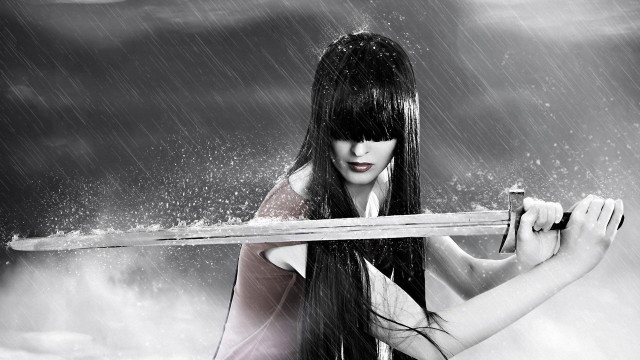 Woman rain katana gothic starry free wallpaper - medium preview image