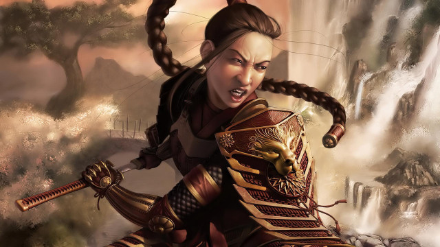 Woman samurai armor waterfall epic free wallpaper - medium preview image