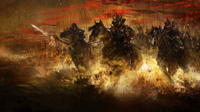 Men horses field fire flames free wallpaper - medium preview image