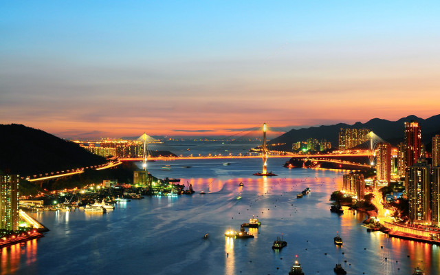 City bridge river night lights #4 free wallpaper for desktop - medium preview image