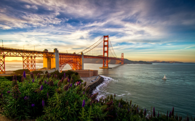 Bridge body water boat reflection free wallpaper - medium preview image
