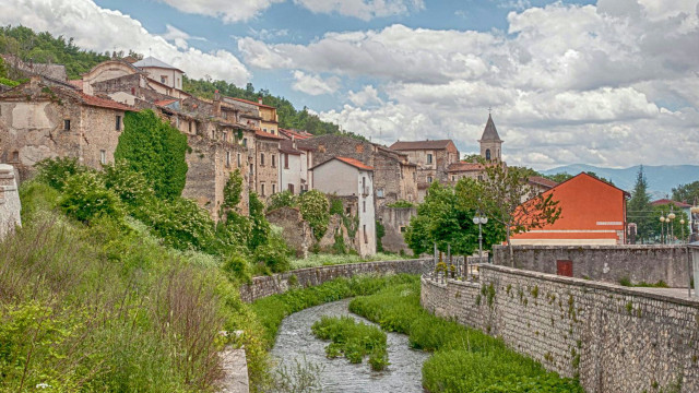 River lush hillside town tall free wallpaper - medium preview image