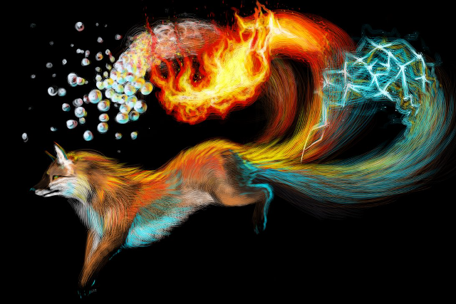 Fox flying bubbles fireball glowing free wallpaper - medium preview image