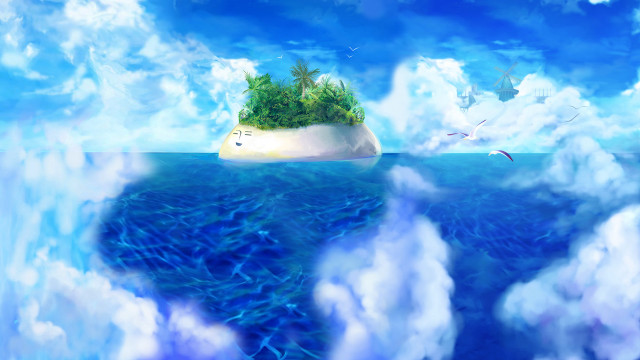 Floating island clouds birds sky free wallpaper - medium preview image