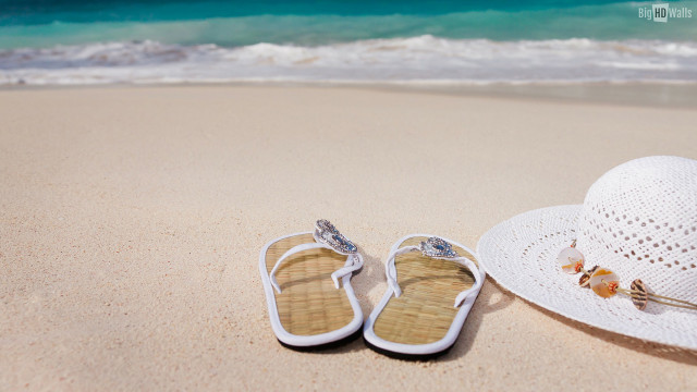 White shoes hat beach ocean free wallpaper - medium preview image