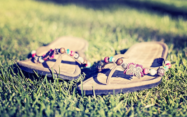 Sandals grass beads straps pair free wallpaper - medium preview image