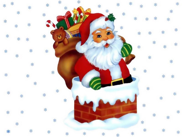 Santa chimney presents teddy bear free wallpaper - medium preview image