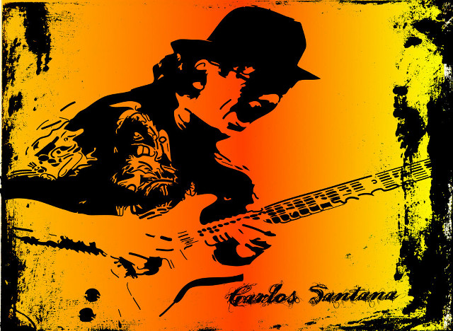Man hat guitar grungy orange free wallpaper - medium preview image