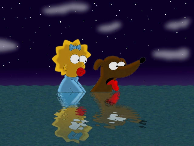Cartoon dog person water night free wallpaper - medium preview image