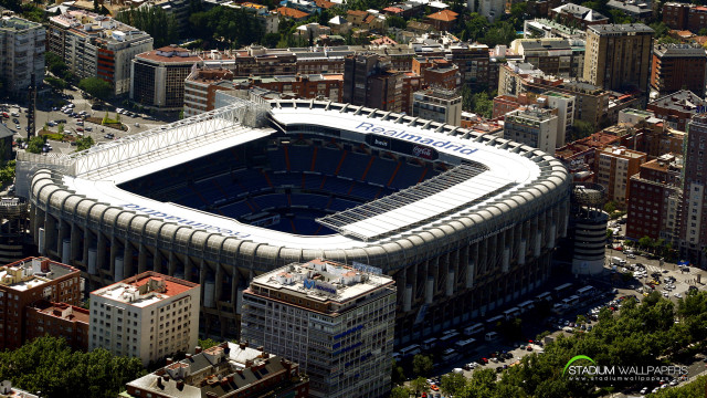 Stadium buildings trees foreground background free wallpaper - medium preview image