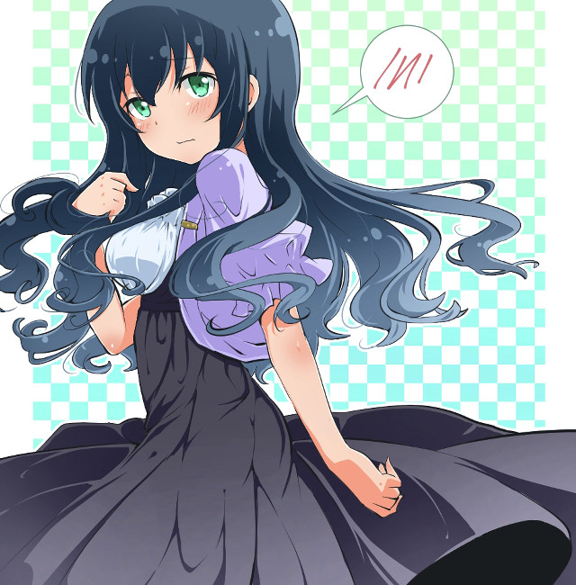 Girl purple dress speechbubble checkered free wallpaper - medium preview image
