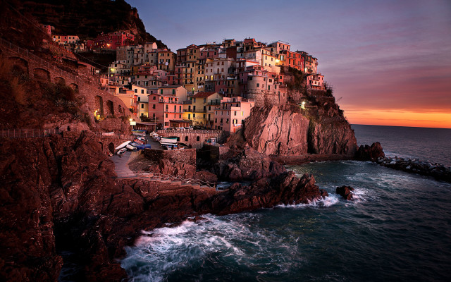 Small village cliff ocean sunset free wallpaper - medium preview image