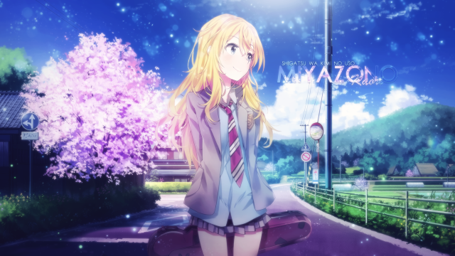 Girl tie suitcase tree cityscape free wallpaper - medium preview image