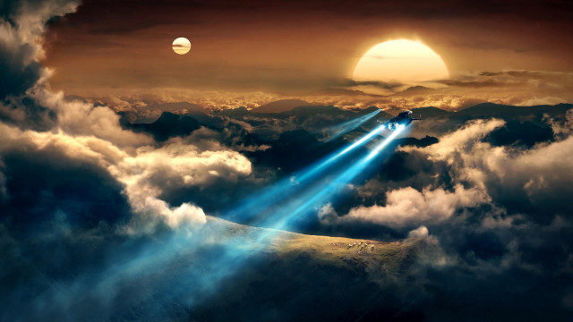 Jets cloudy sky sun distant free wallpaper - medium preview image