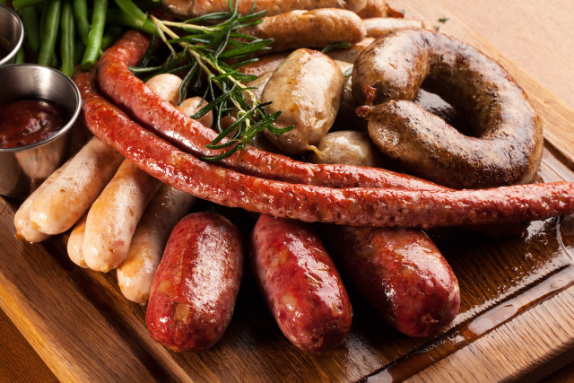 Wooden platter sausages delicious appetizer free wallpaper - medium preview image