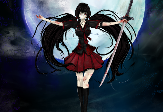 Woman long black hair sword free wallpaper - medium preview image