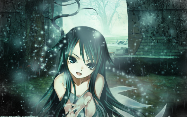 Girl long hair sitting rain free wallpaper for desktop - medium preview image