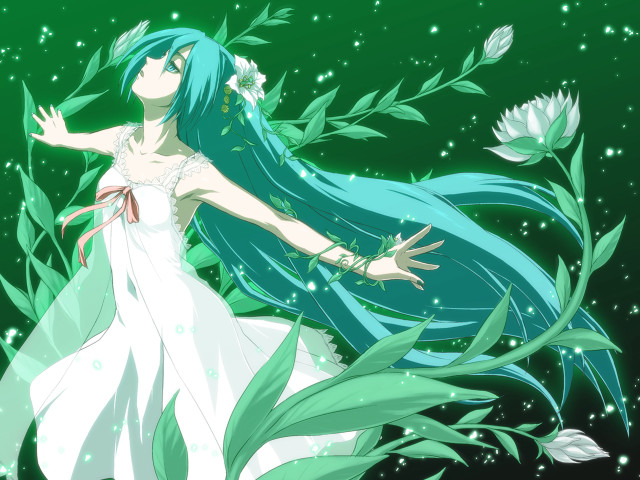 Blue hair white dress anime free wallpaper - medium preview image